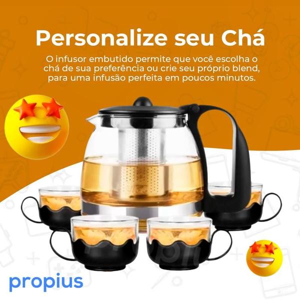 Imagem de Chaleira Bule Com Infusor 1L e 4 Xícaras Em Vidro Cozinha Chá Moderna 1000ml Coador Filtro Transparente Alça