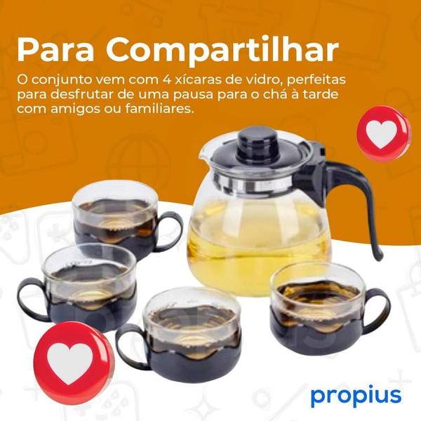 Imagem de Chaleira Bule Com Infusor 1L e 4 Xícaras Em Vidro Inox Café Chá Mesa 1000ml Coador Filtro Transparente Alça