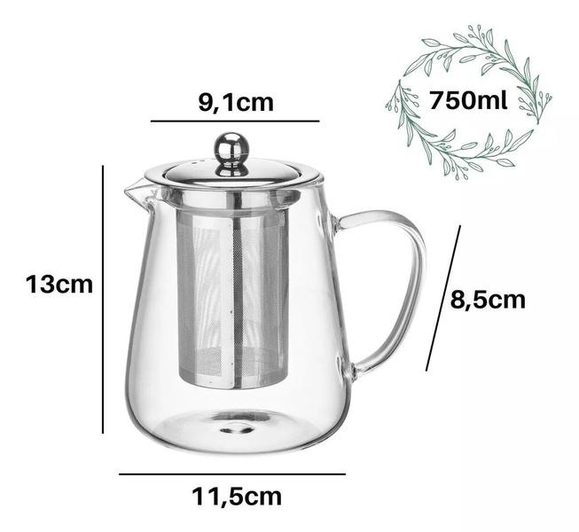 Imagem de Chaleira Bule De Vidro Boro Com Infusor Inox Chá 750 ML