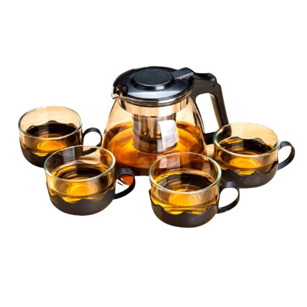 Imagem de Chaleira Bule De Vidro Com Infusor 1 Litro + 4 Xicaras Em Vidro 150ml Preto