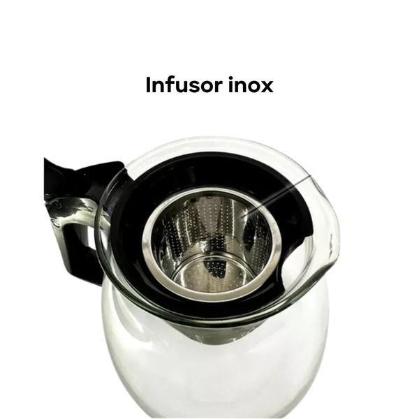 Imagem de Chaleira Bule De Vidro Com Infusor 1 Litro + 4 Xicaras Em Vidro 150ml Preto