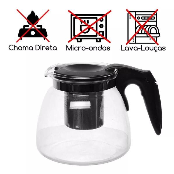 Imagem de Chaleira Bule De Vidro Com Infusor Chá Café Inox 1000ml