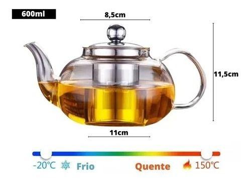 Imagem de Chaleira Bule De Vidro Infusor Inox Para Chá 600ml Vai Ao Fogo