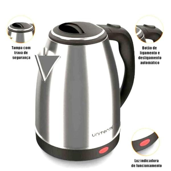chaleira café da manhã saudável chaleira elétrica 110v inox prateada 1,8 L de tomada - unitermi Imagem de chaleira café da manhã saudável chaleira elétrica 110v inox prateada 1,8 L de tomada