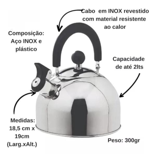 Imagem de Chaleira com Apito Aço Inox Chá Café Água Quente Fogão Tampa