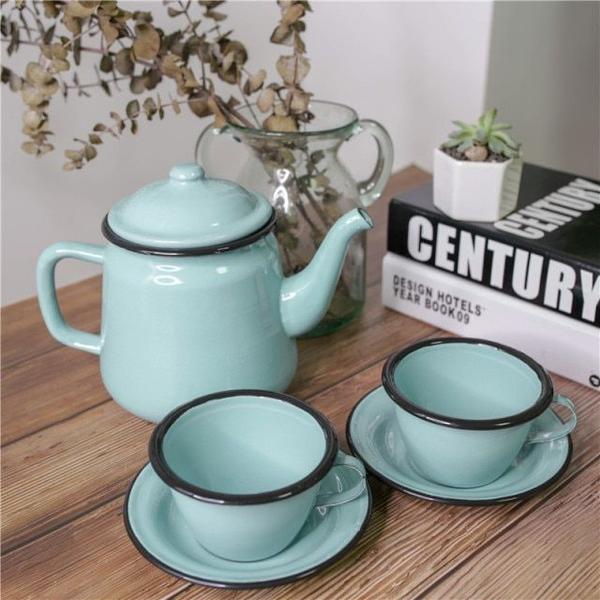 Imagem de Chaleira de esmalte vintage definir café chá pote de água xícara de água da cozinha chá kettle kettle terno de esmalte para chá de chaleira de água fria Chaleiras de Água