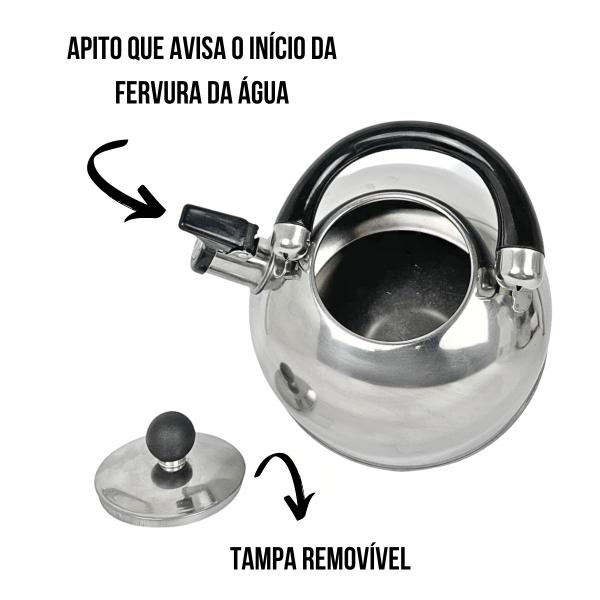 Imagem de Chaleira De Inox C/Apito E Cabo Móvel Cozinha Chá Água 2L