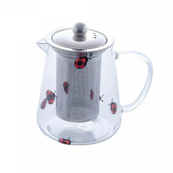 Imagem de Chaleira de Vidro Borossilicato com Filtro de Aço Inox Ladybug 750ml - Lyor