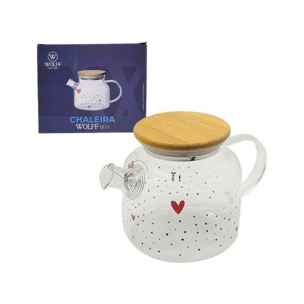 Chaleira de Vidro Borossilicato Tampa de Bambu Heart 600ml - Wolff Imagem de Chaleira de Vidro Borossilicato Tampa de Bambu Heart 600ml - Wolff