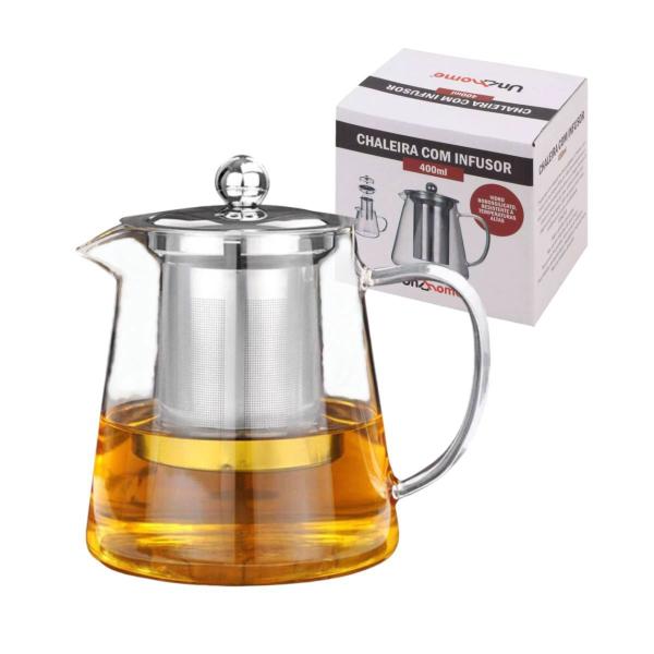 Chaleira De Vidro Infusor De Chá Inox Bule 400ml Vai Ao Fogo - Uny Home Chaleira De Vidro Infusor De Chá Inox Bule 400ml Vai Ao Fogo - Uny Home