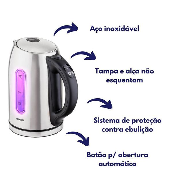 Imagem de Chaleira elétrica  aço inox digital 1,7l telefunken tfpe1200