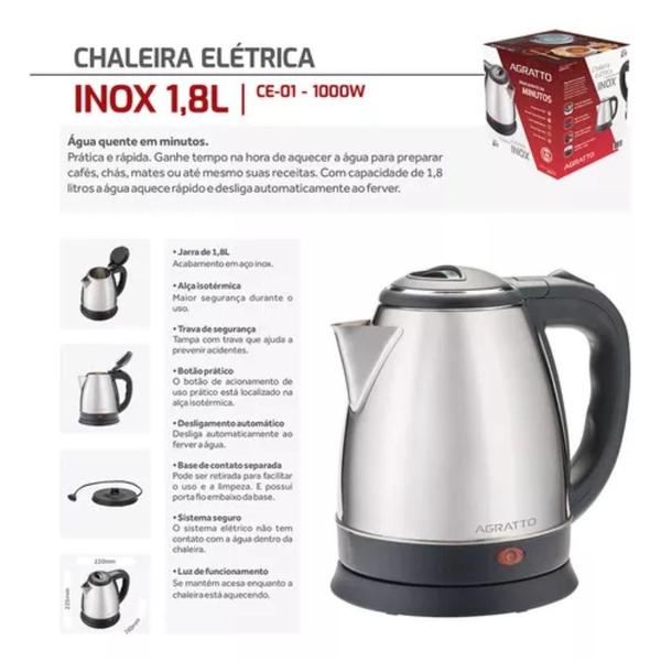 Imagem de Chaleira eletrica agratto inox 127v - ce-01