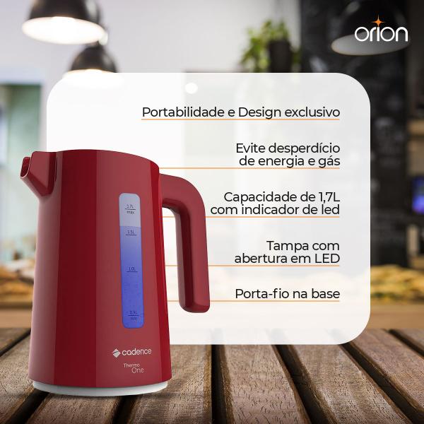 Imagem de Chaleira Elétrica Cadence 1,7L Colors Thermo One Vermelha 