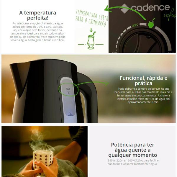 Imagem de Chaleira Elétrica Cadence CEL550 127V Infusion Com Controle de Temperatura 1,7L