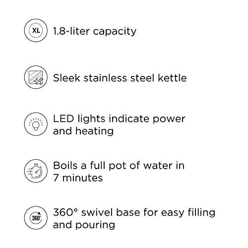 Imagem de Chaleira elétrica Chefman Rapid-Boil, ferve a água em tão pouco quanto 3 minutos! No. 1 Marca de chaleira elétrica na América do Norte, aço inoxidável, janela de água de fácil visualização, 1,8 litro, 1500W