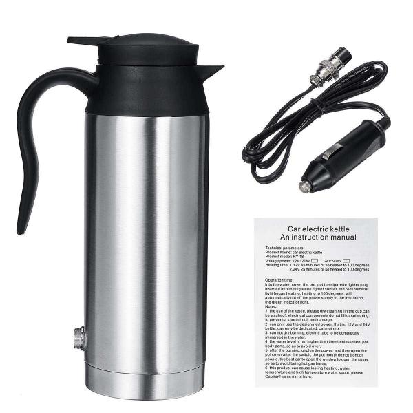 Imagem de Chaleira elétrica de aço inoxidável 12V 750ml no carro viagem de viagem café chá aquecido caneca quente motor água quente fervendo para caminhão de carro Chaleiras Elétricas