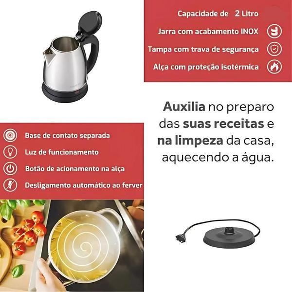 Imagem de Chaleira Elétrica Inox 2L Preta 110v - Desligamento Automático