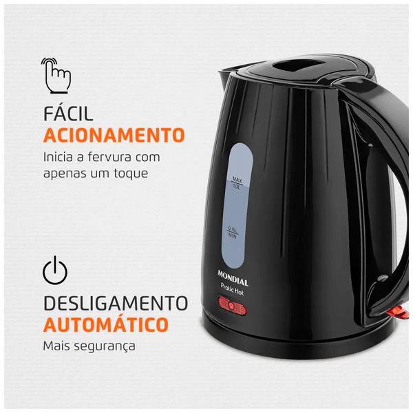 Imagem de Chaleira Elétrica Mondial Preto/Inox 1L Pratic Hot 127V - CE-07