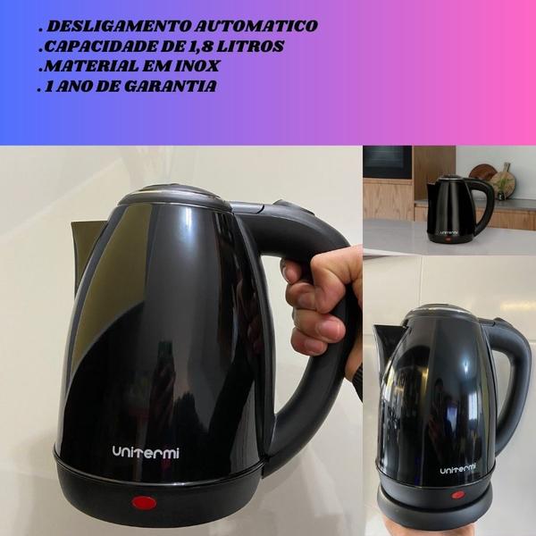 Imagem de Chaleira Elétrica Preta1,8L Inox Com desligamento automático Unitermi