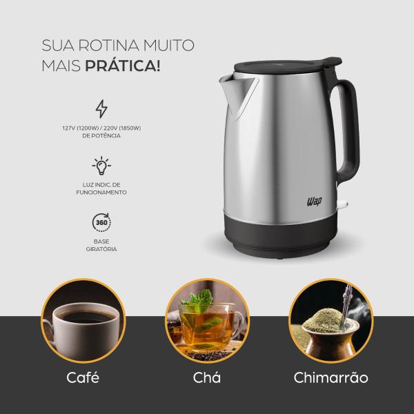 Imagem de Chaleira Elétrica Wap 1200W WCE2 Portátil Aço Inox 1,7L 127V