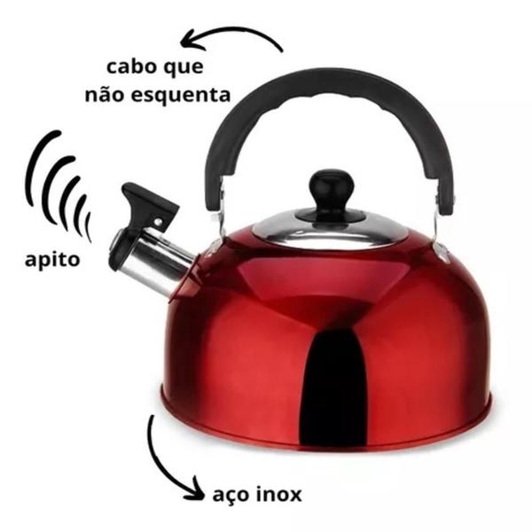 Imagem de Chaleira Inox 1,5 Litros Com Apito P/ Fogão Indução Com Alça