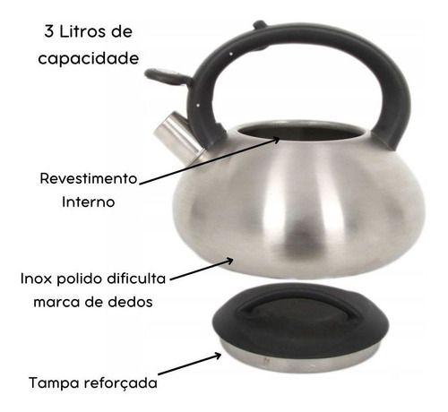 Imagem de Chaleira Inox 3 Lts Apito Fogão Indução Revestimento Interno