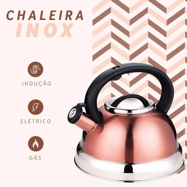 Imagem de Chaleira Inox Apito Fogão Indução Cobre Rose Fundo Triplo - Wincy