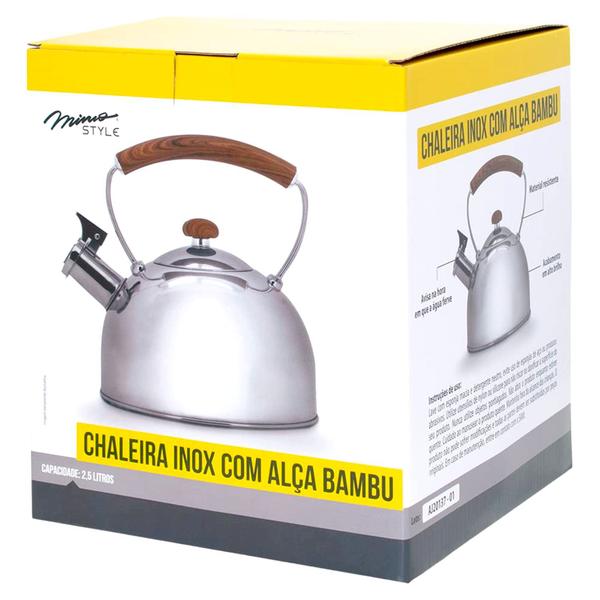 Imagem de Chaleira Inox Com Alça Bambu 2,5l Com Apito 7101 - Mimo Style