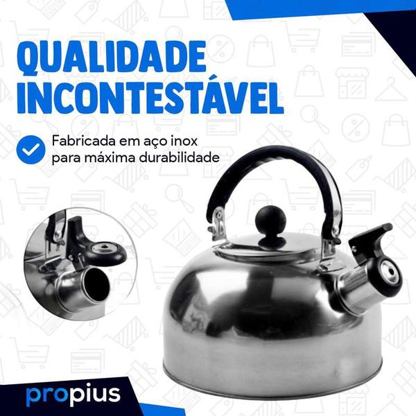 Imagem de Chaleira Inox Com Apito e Tampa Alça Térmica Chá Cozinha 5 Litros Gourmet Pequena Café Cromada Aquecimento Punho Bebidas