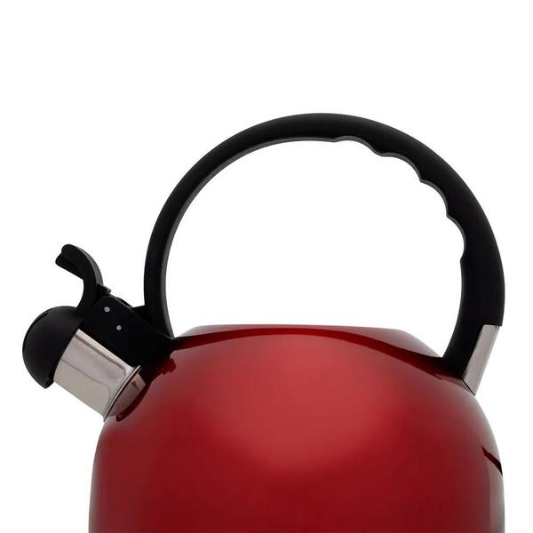 Imagem de Chaleira Inox Vermelha Com Apito 2 Litros Mimo Style Bule De Chá Para Ferver Água Jarra Portátil Com Alça