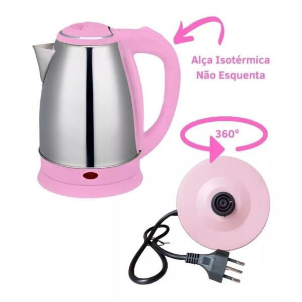 Imagem de Chaleira Jarra Elétrica Bak Inox 1.8L 110V 1100W Café Rosa