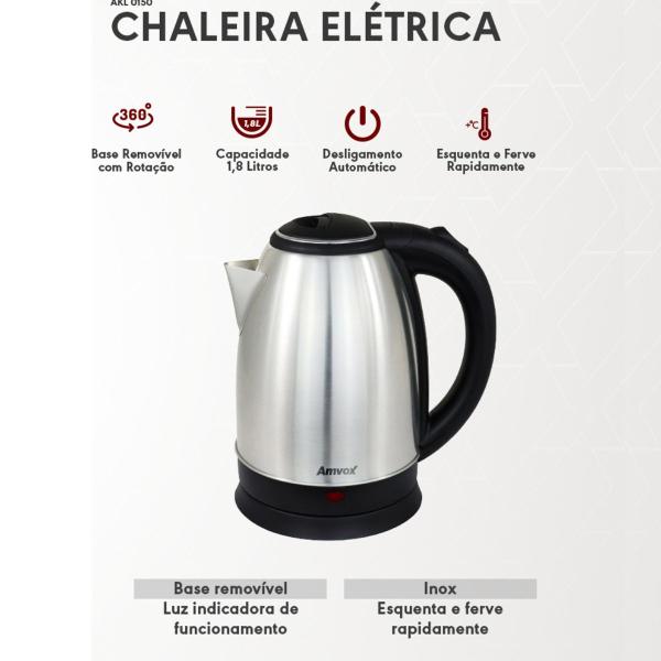 Imagem de Chaleira Jarra Elétrica Térmica Inox 1,8 Litros Reforçada Ferve Rapidamente 110V Amvox Akl 0150 127V