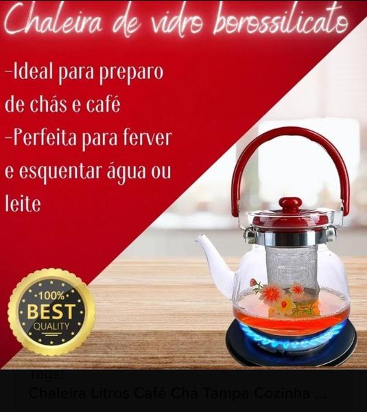 Imagem de Chaleira Vidro Mesa Infusor Chá Café Esquentar Água Fogão