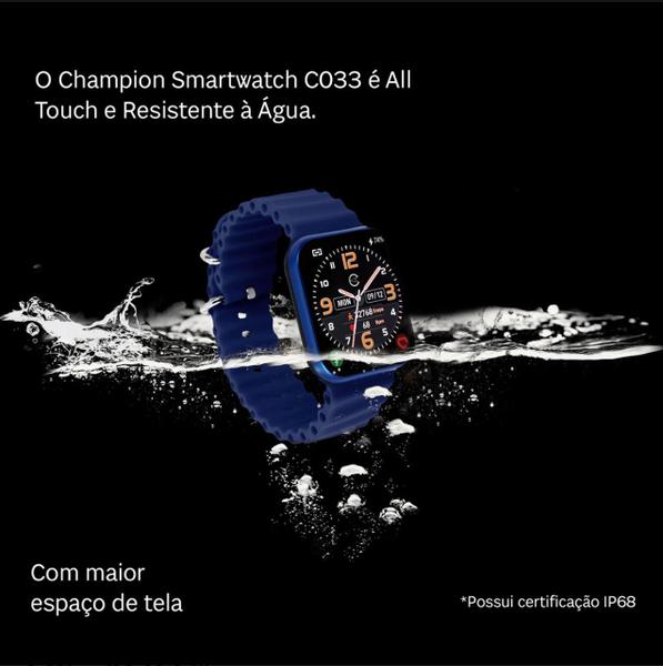 Imagem de Champion Smartwatch C033 - Aro dourado, caixa preta, pulseira amarela e preta.