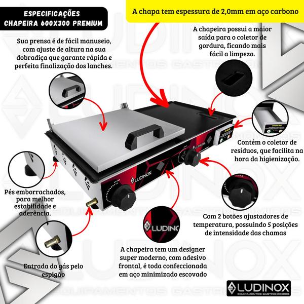 Imagem de Chapa 30X60 + Fritadeira 2 Cuba inox 5L Lanchonete Cozinha Chapeiro