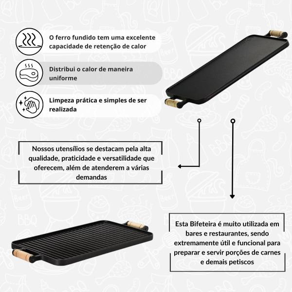 Imagem de Chapa Bifeteira Grelha Dupla Face de Ferro Fundido 55x26