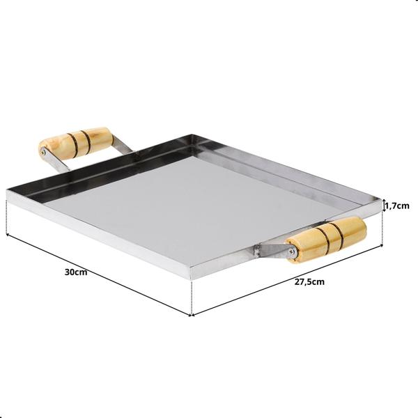 Imagem de Chapa Bifeteira Para Fogão de Aço Inox Alça de Madeira