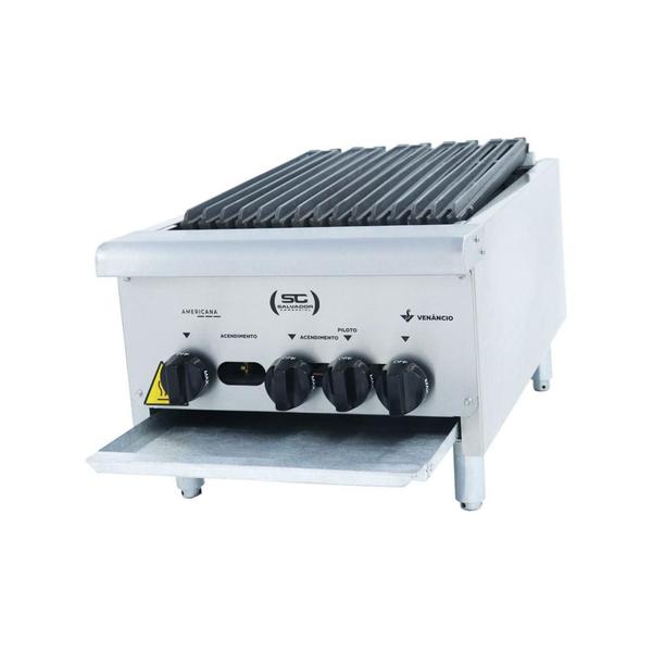 Imagem de Chapa Charbroiler Americana Profissional Grill Churrasqueira 45cm Gás Inox Com Pé Cggp45 - Venancio