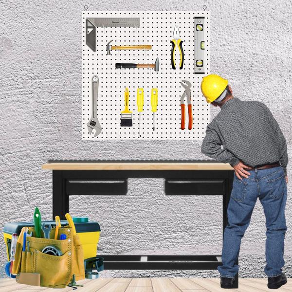 Imagem de Chapa De Eucatex Perfurado Pegboard Painel 60x60 10 Ganchos