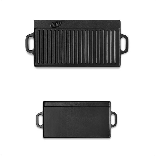 Imagem de Chapa De Ferro Fundido Grill Reversível para Forno Fogão Churrasqueira Alta Durabilidade 51Cm X 23Cm Preto MTA - 8320