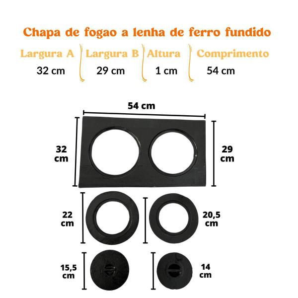 Imagem de Chapa De Fogão A Lenha 2 Furos Com Redução e Tampa