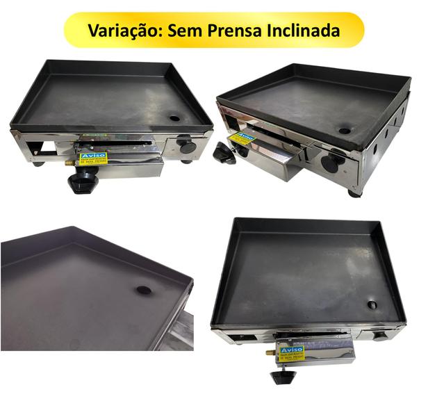 Imagem de Chapa de Lanche 30x40 c/ Prensa Profissional a Gás Inox