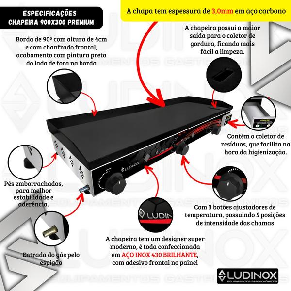 Imagem de Chapa De Lanche 3mm semi  Profissional Industrial Grande 90x30 À Gás Premium