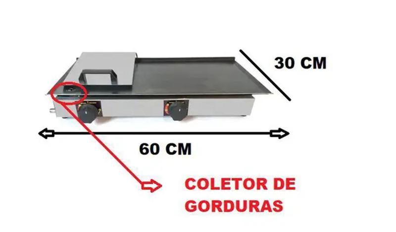 Imagem de Chapa De Lanche Com Prensa 60x30 Inox A Gás 2 Bocas Pratic + Anel de Ovo