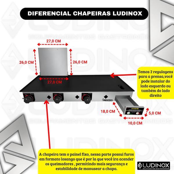 Imagem de Chapa De Lanche Com Prensa 80x40  A Gás 3 queimadores