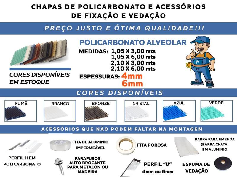 Imagem de Chapa De Policarbonato Alveolar 1,05x3,00 4 Milímetros Várias Cores