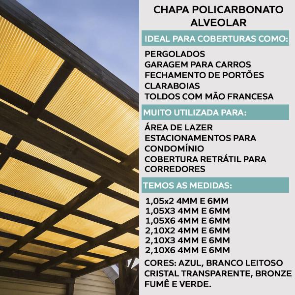 Imagem de Chapa De Policarbonato Alveolar 2,10x6,00 4 Milímetros Várias Cores