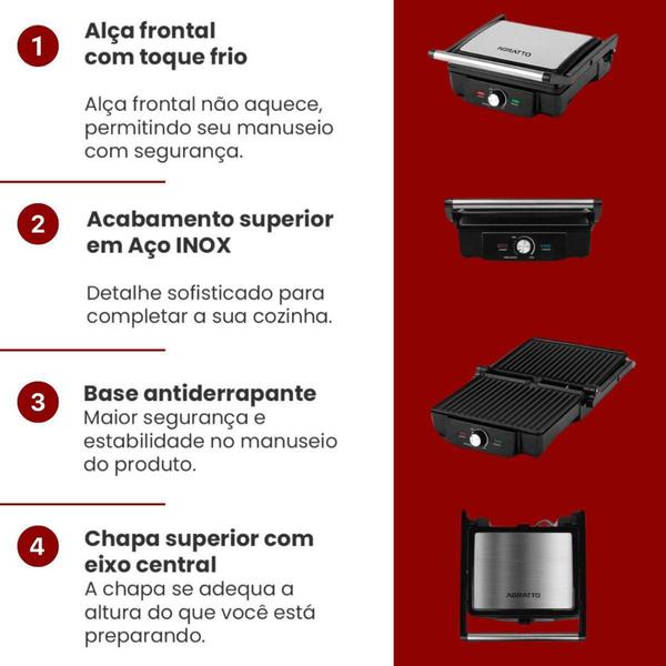 Imagem de Chapa Elétrica Com Prensa Duo Grill Mr. Cheff 220v Agratto