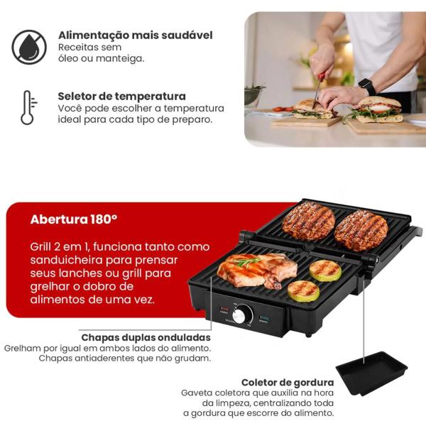 Imagem de Chapa Elétrica Com Prensa Duo Grill Mr. Cheff 220v Agratto