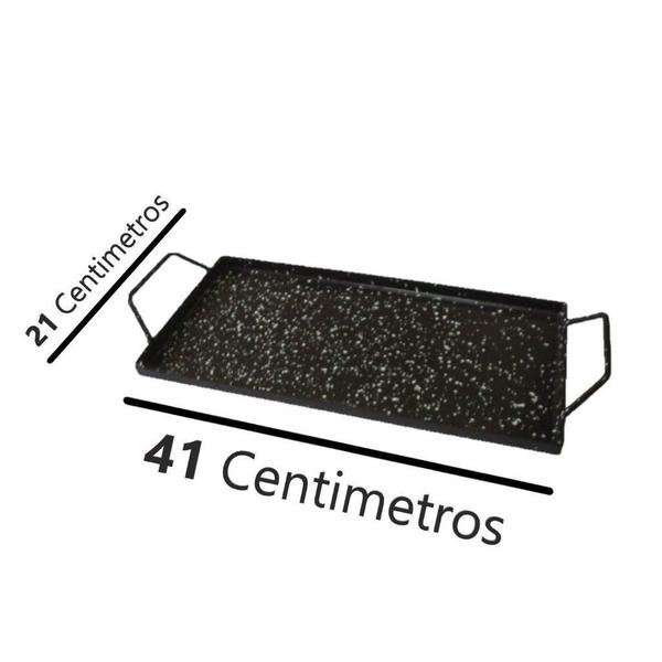Chapa Esmaltada Mini Com 2 Alças 41Cm X 21Cm - ROA Imagem de Chapa Esmaltada Mini Com 2 Alças 41Cm X 21Cm